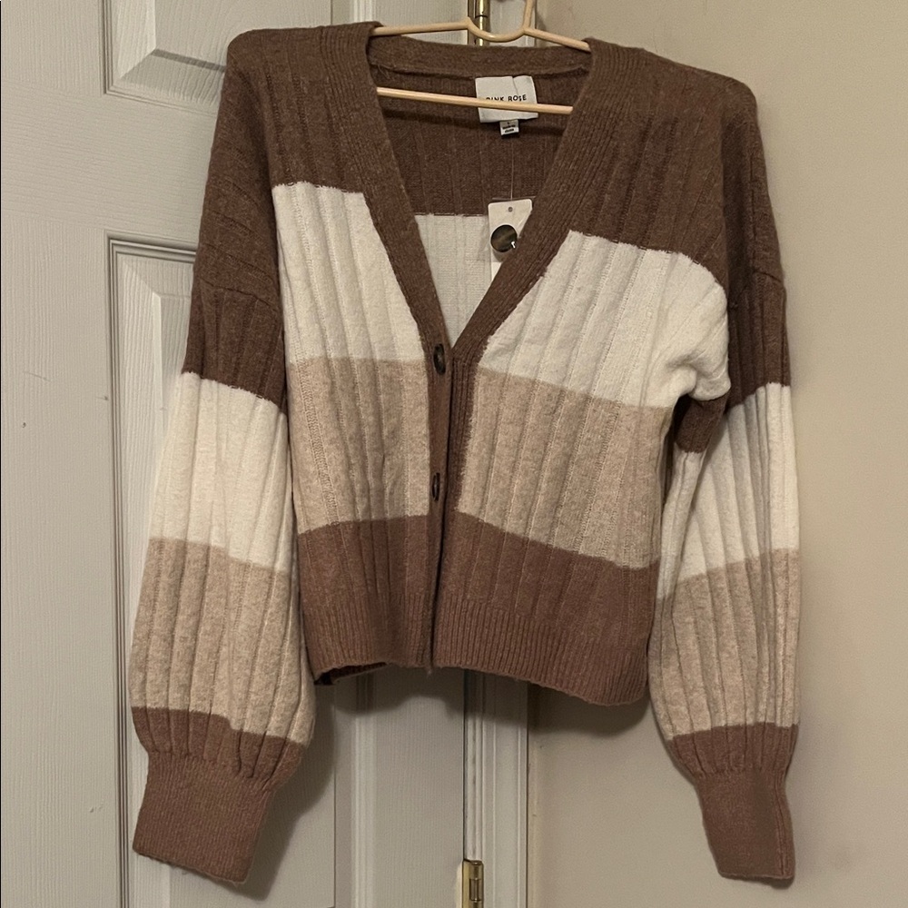 Elegant Brown and Cream Striped Cardigan
